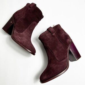 LAURENCE DACADE ANKLE BOOTS SUEDE BURGUNDY NICO SPLIT CALF SIZE 37
